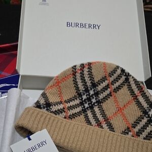 Burberry Tan and Black Checkered Beanie